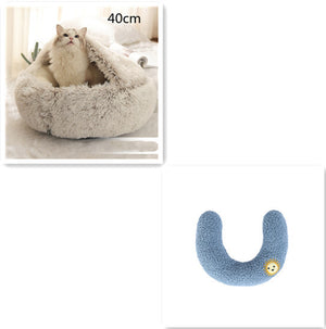 2-in-1 Dog & Cat Bed – Round Plush Winter Warm Pet House with Soft Long Plush Cushion