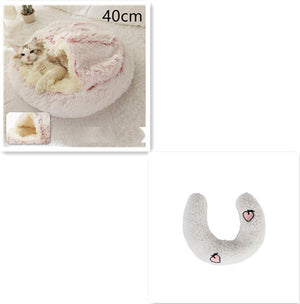 2-in-1 Dog & Cat Bed – Round Plush Winter Warm Pet House with Soft Long Plush Cushion