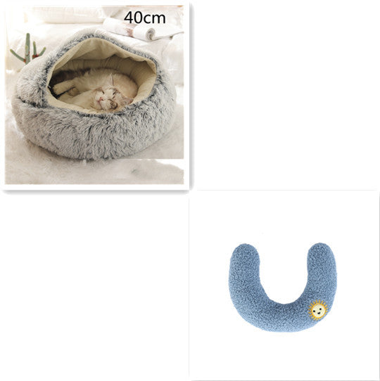 2-in-1 Dog & Cat Bed – Round Plush Winter Warm Pet House with Soft Long Plush Cushion