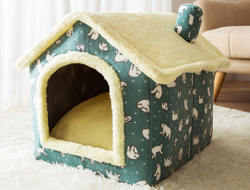 Foldable Dog House & Cat Bed – Winter Warm Enclosed Pet Kennel with Removable Nest