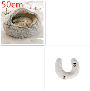 2-in-1 Dog & Cat Bed – Round Plush Winter Warm Pet House with Soft Long Plush Cushion
