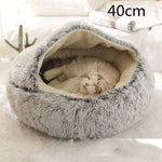 2-in-1 Dog & Cat Bed – Round Plush Winter Warm Pet House with Soft Long Plush Cushion