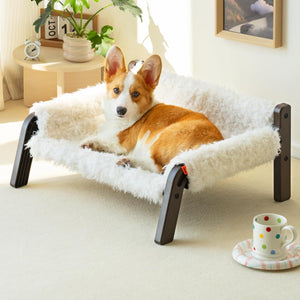 MEWOOFUN Raised Cat Bed – Elevated Plush Sofa with Non-Slip Base, Washable Small Pet Bed