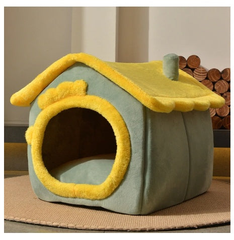Foldable Dog House & Cat Bed – Winter Warm Enclosed Pet Kennel with Removable Nest