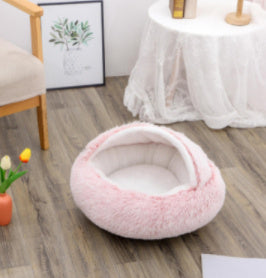 2-in-1 Dog & Cat Bed – Round Plush Winter Warm Pet House with Soft Long Plush Cushion