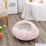2-in-1 Dog & Cat Bed – Round Plush Winter Warm Pet House with Soft Long Plush Cushion