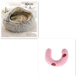 2-in-1 Dog & Cat Bed – Round Plush Winter Warm Pet House with Soft Long Plush Cushion