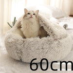 2-in-1 Dog & Cat Bed – Round Plush Winter Warm Pet House with Soft Long Plush Cushion