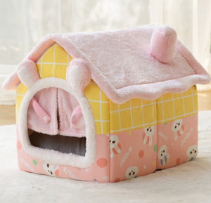 Foldable Dog House & Cat Bed – Winter Warm Enclosed Pet Kennel with Removable Nest