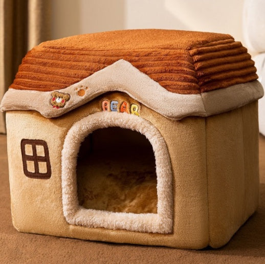 Foldable Dog House & Cat Bed – Winter Warm Enclosed Pet Kennel with Removable Nest