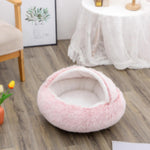2-in-1 Dog & Cat Bed – Round Plush Winter Warm Pet House with Soft Long Plush Cushion