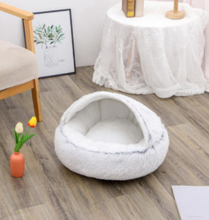 2-in-1 Dog & Cat Bed – Round Plush Winter Warm Pet House with Soft Long Plush Cushion