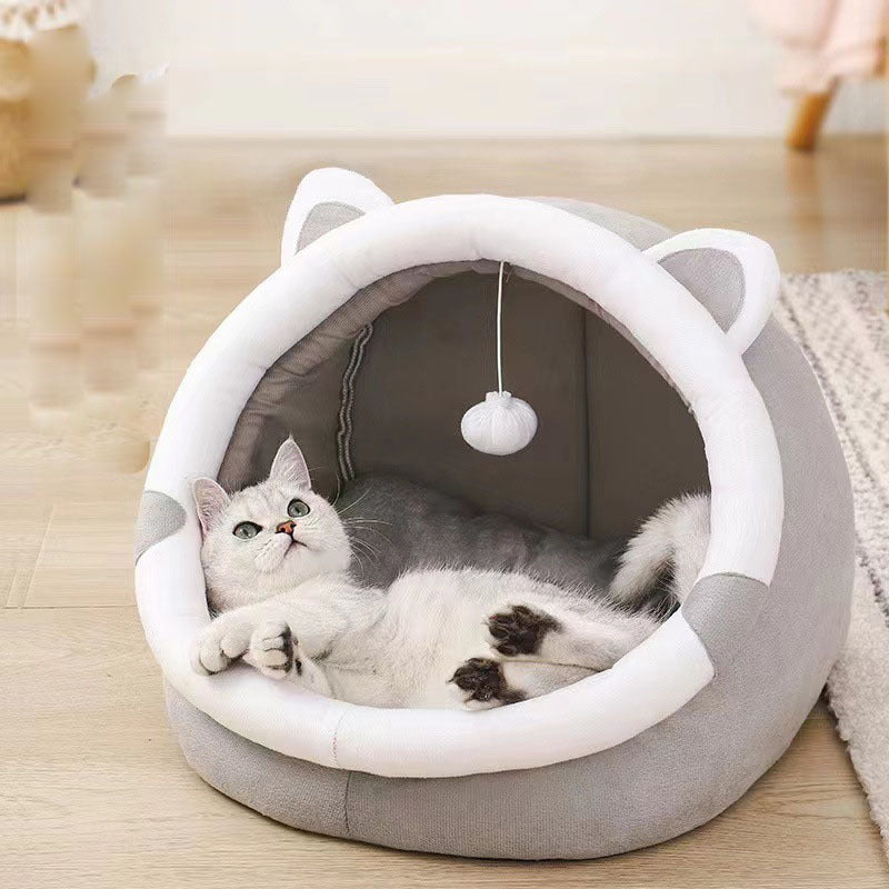 Closed Cat Litter Box Kennel – Winter Warm Plus Velvet Pet House for Cats