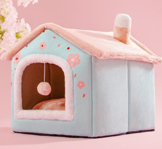 Foldable Dog House & Cat Bed – Winter Warm Enclosed Pet Kennel with Removable Nest