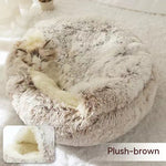 2-in-1 Dog & Cat Bed – Round Plush Winter Warm Pet House with Soft Long Plush Cushion