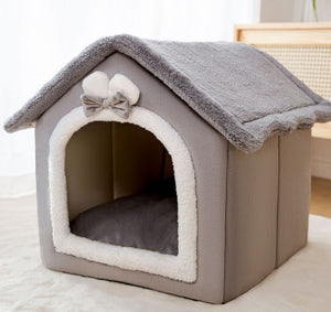 Foldable Dog House & Cat Bed – Winter Warm Enclosed Pet Kennel with Removable Nest