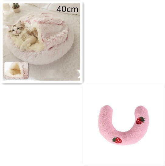 2-in-1 Dog & Cat Bed – Round Plush Winter Warm Pet House with Soft Long Plush Cushion